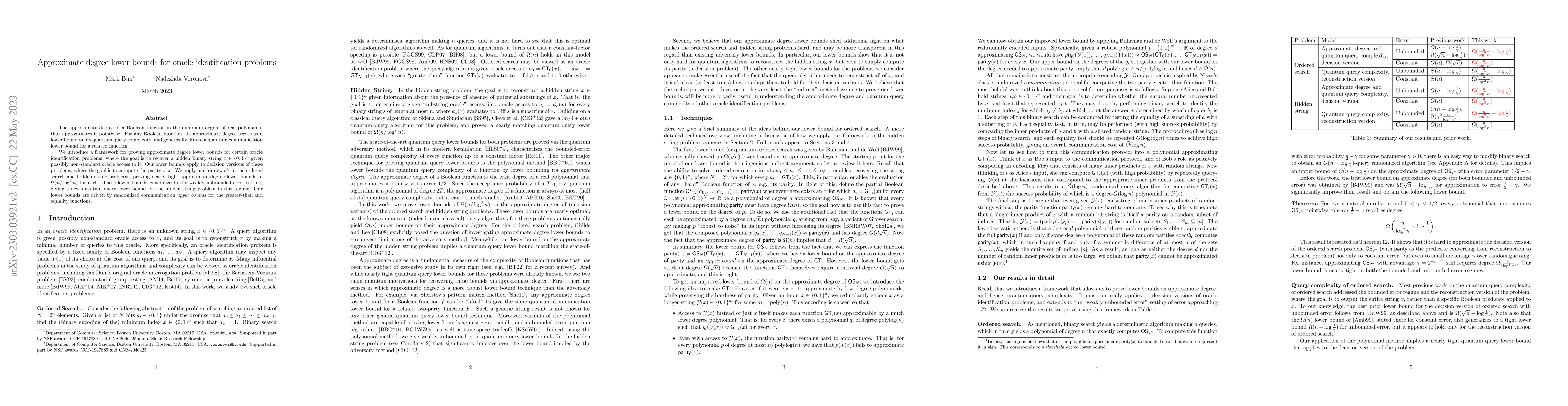 Thumbnail for Approximate degree lower bounds for oracle identification problems