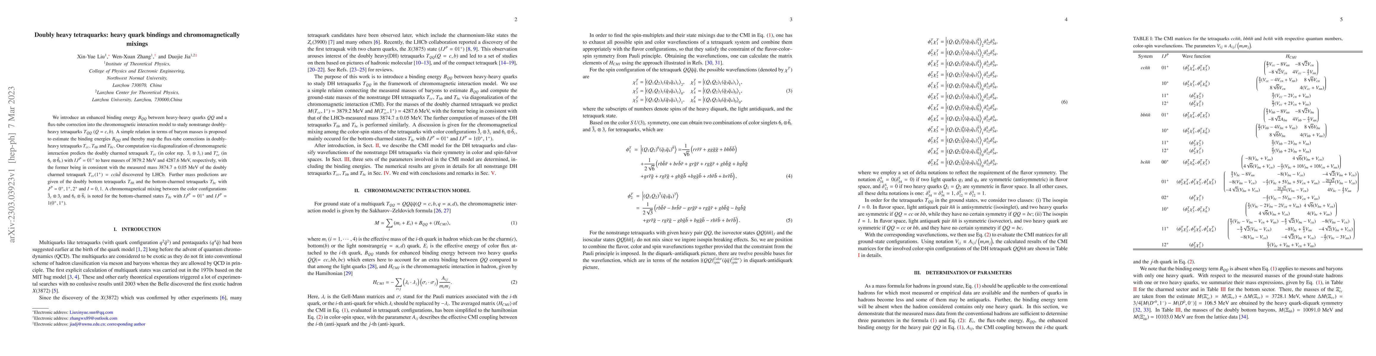 Thumbnail for Doubly heavy tetraquarks: heavy quark bindings and chromomagnetically
  mixings