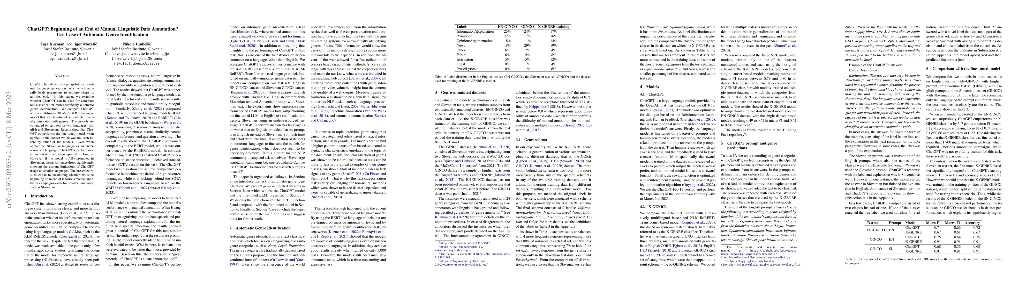 Thumbnail for ChatGPT: Beginning of an End of Manual Linguistic Data Annotation? Use
  Case of Automatic Genre Identification