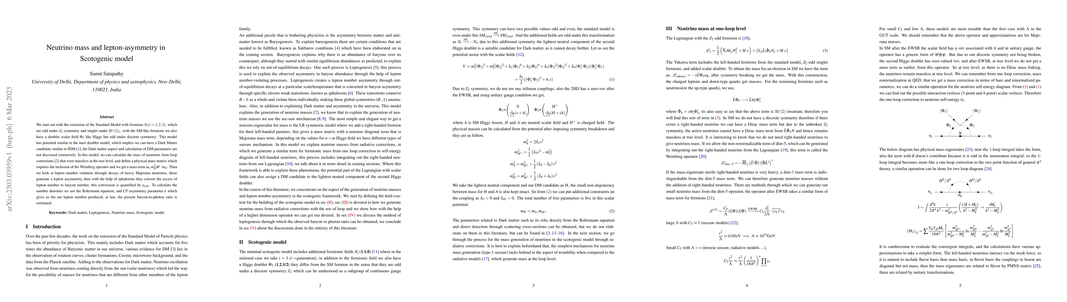 Thumbnail for Neutrino mass and lepton-asymmetry in Scotogenic model