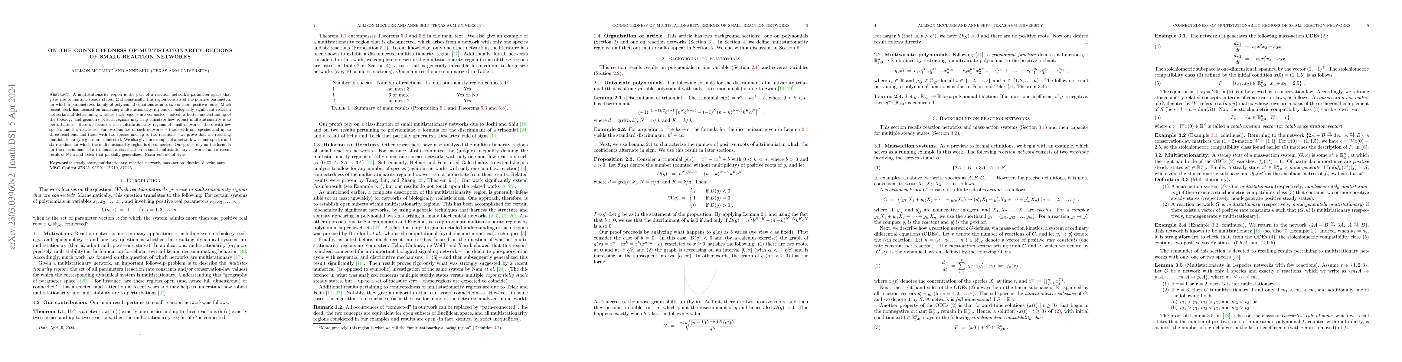 Thumbnail for On the connectedness of multistationarity regions of small reaction
  networks