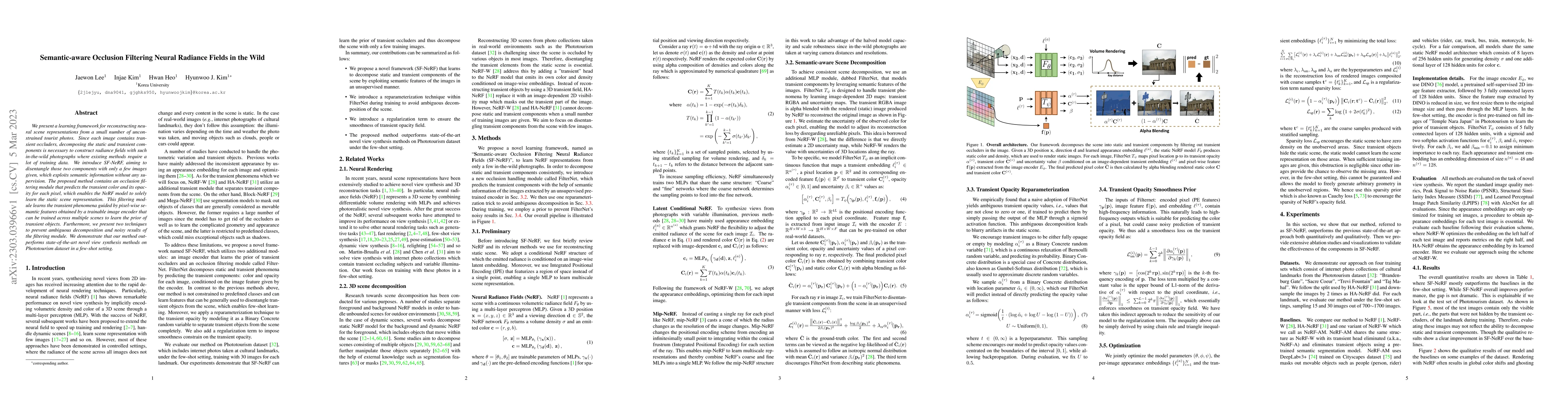Thumbnail for Semantic-aware Occlusion Filtering Neural Radiance Fields in the Wild