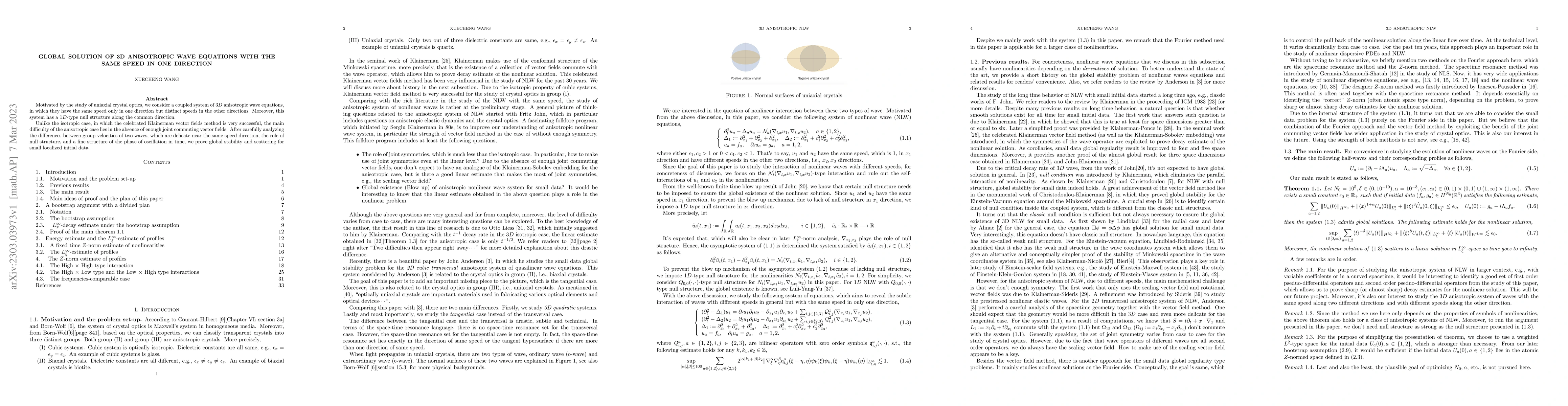 Thumbnail for Global solution of 3D anisotropic wave equations with the same speed in
  one direction