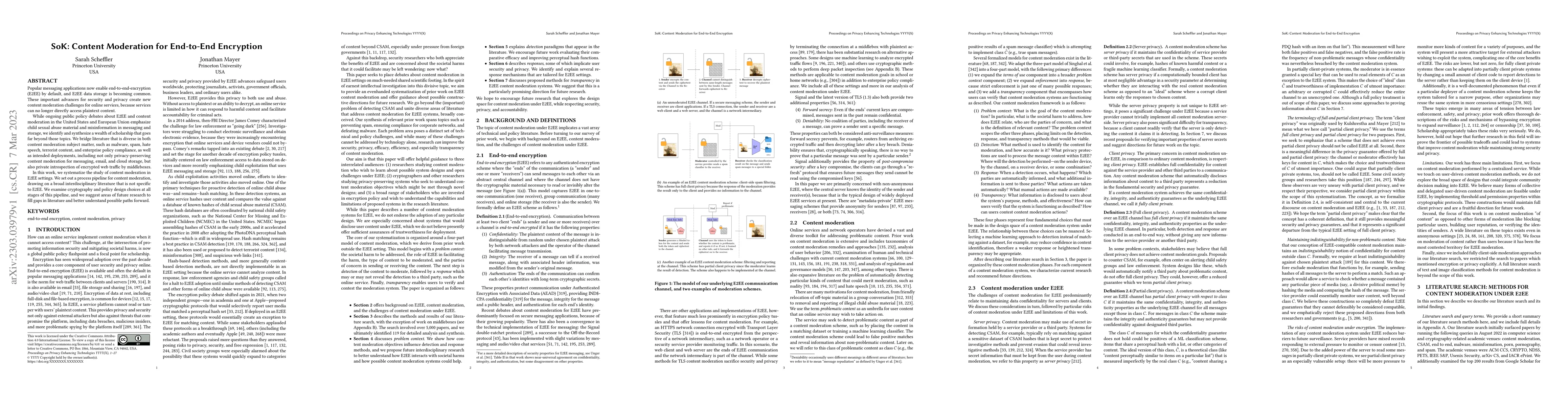 Thumbnail for SoK: Content Moderation for End-to-End Encryption