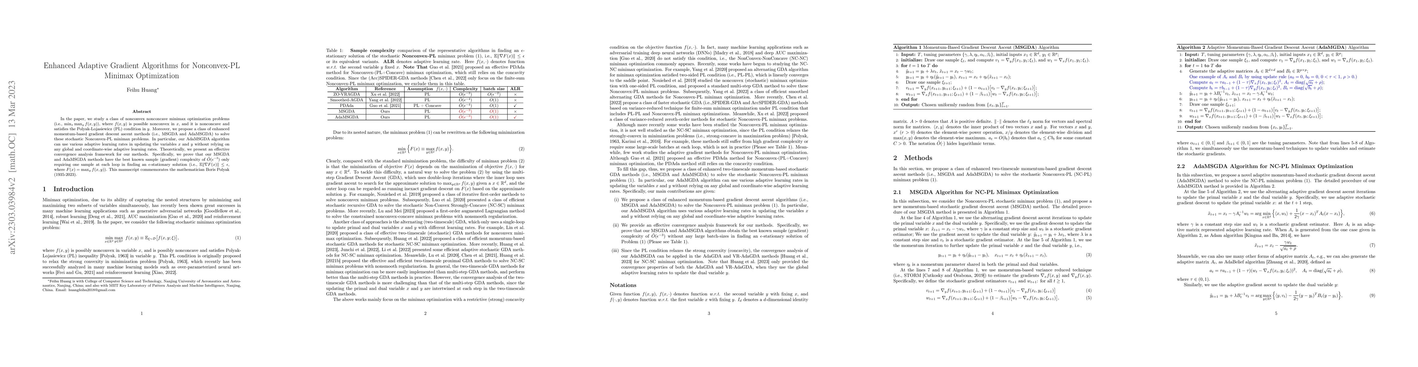 Thumbnail for Enhanced Adaptive Gradient Algorithms for Nonconvex-PL Minimax
  Optimization