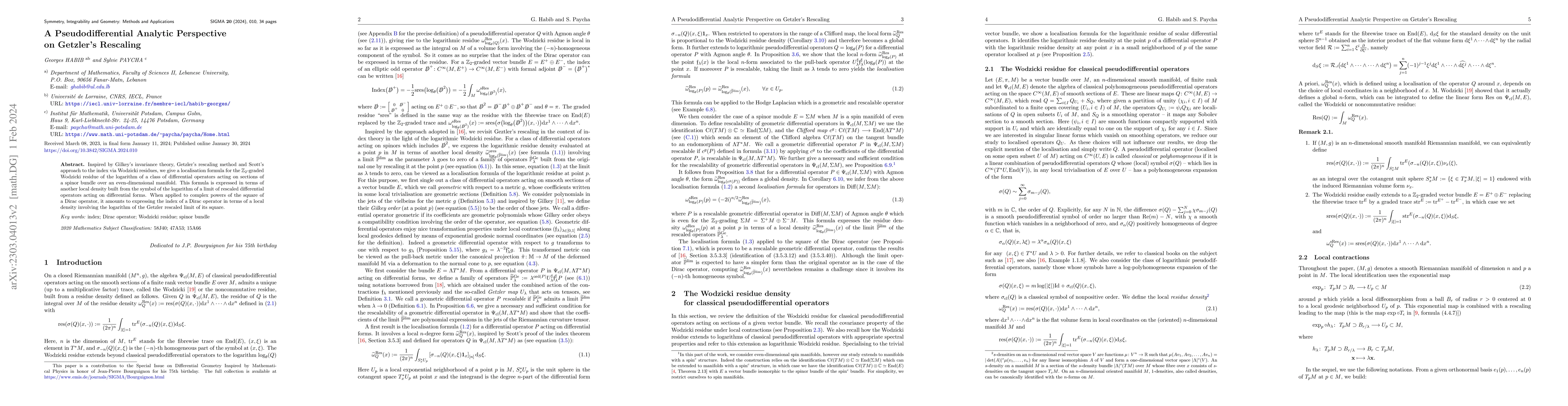 Thumbnail for A Pseudodifferential Analytic Perspective on Getzler's Rescaling