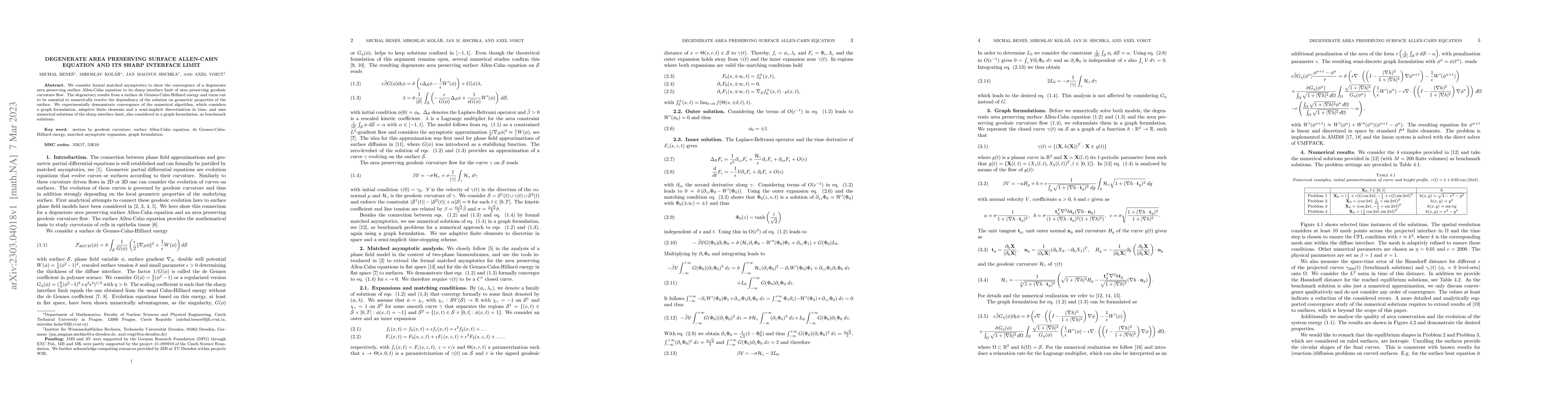 Thumbnail for Degenerate area preserving surface Allen-Cahn equation and its sharp
  interface limit