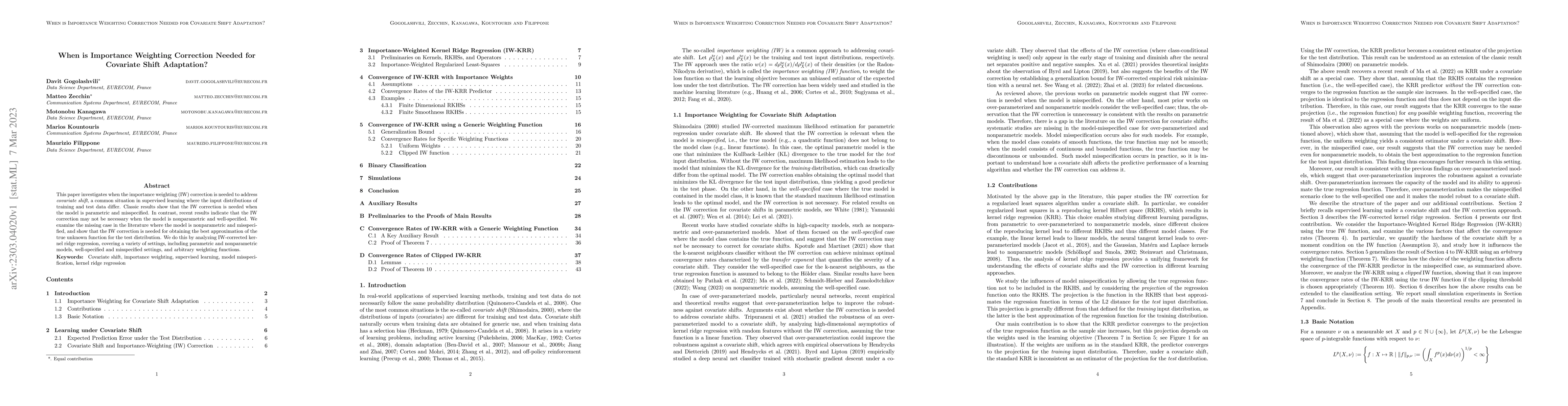 Thumbnail for When is Importance Weighting Correction Needed for Covariate Shift
  Adaptation?
