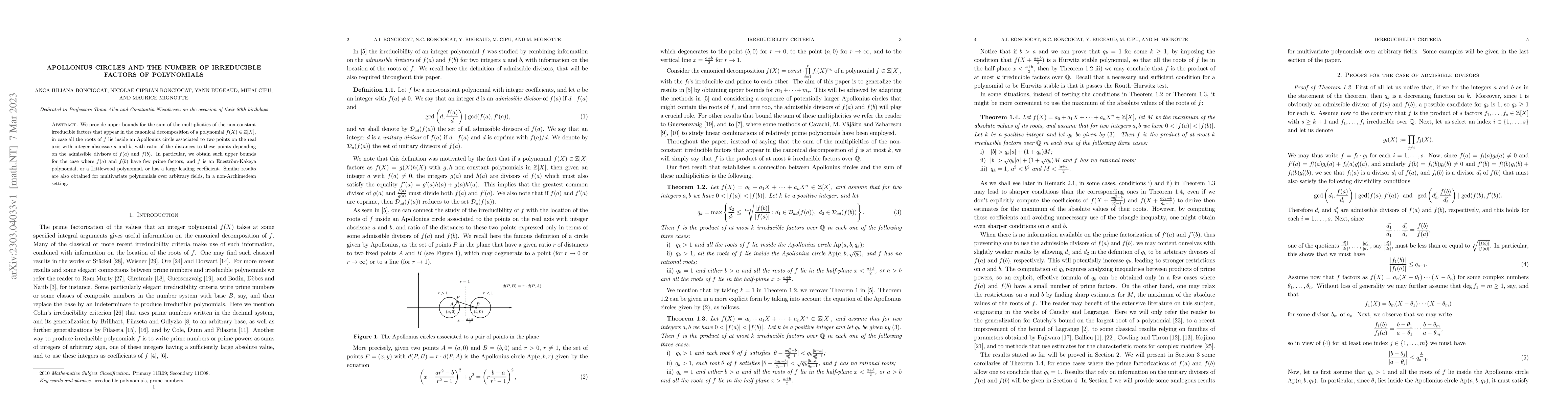 Thumbnail for Apollonius circles and the number of irreducible factors of polynomials