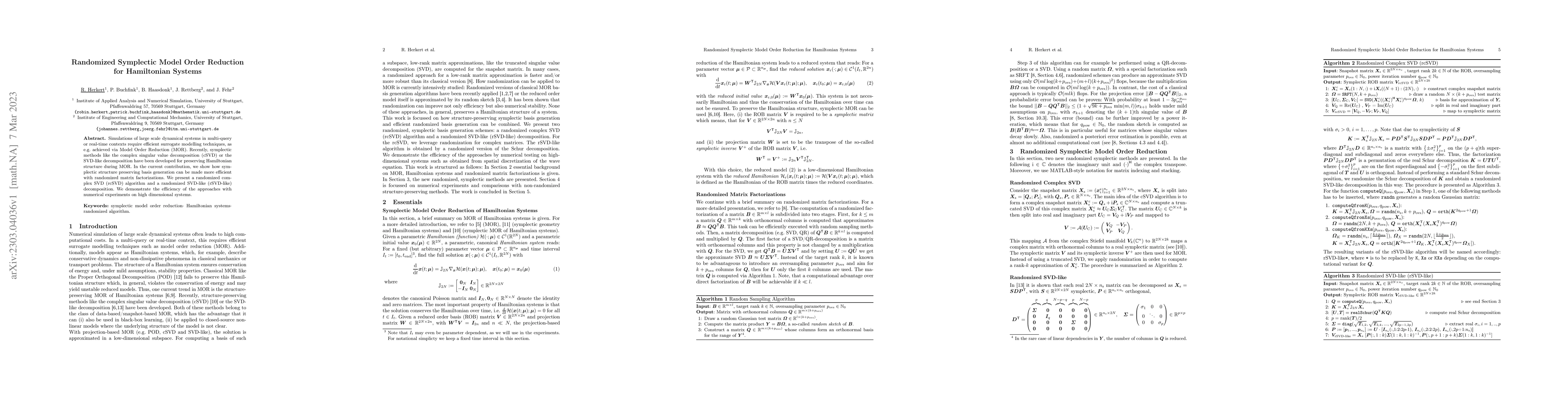 Thumbnail for Randomized Symplectic Model Order Reduction for Hamiltonian Systems