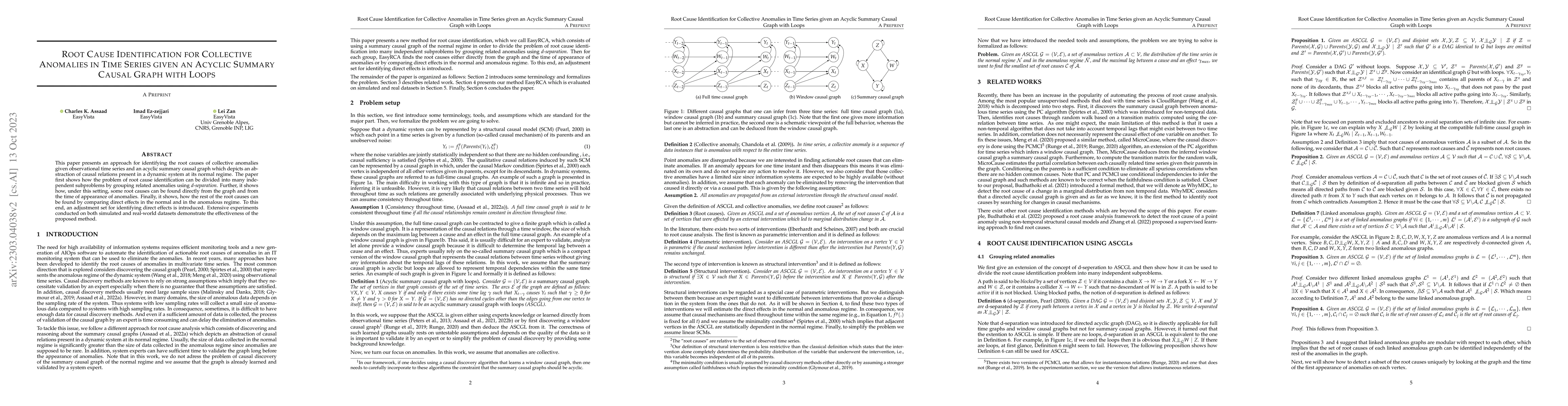 Thumbnail for Root Cause Identification for Collective Anomalies in Time Series given
  an Acyclic Summary Causal Graph with Loops