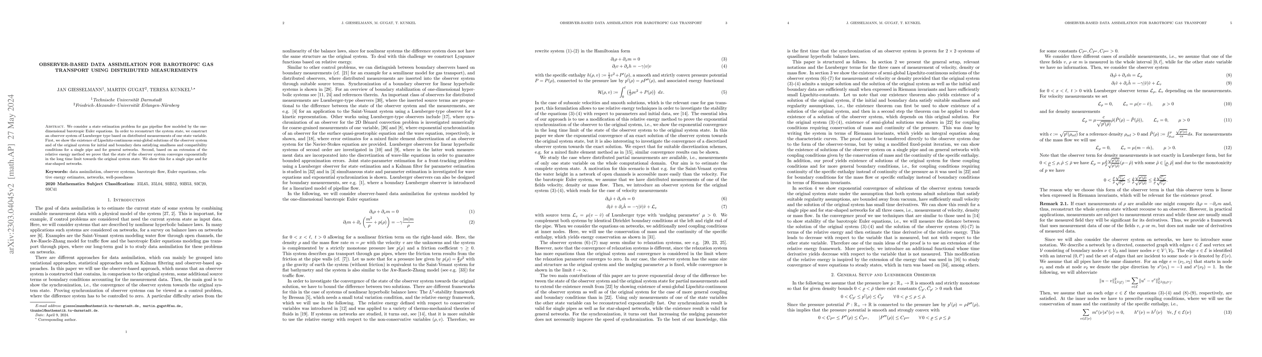 Thumbnail for Observer-based data assimilation for barotropic gas transport using
  distributed measurements