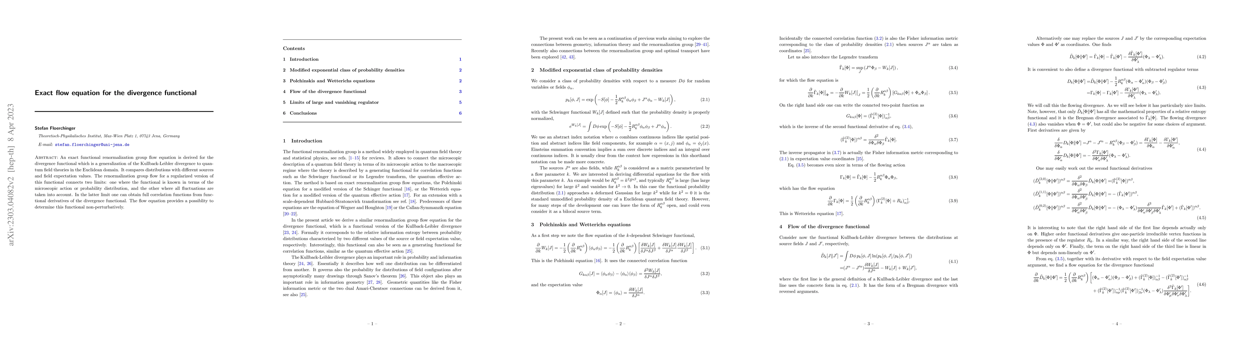 Thumbnail for Exact flow equation for the divergence functional