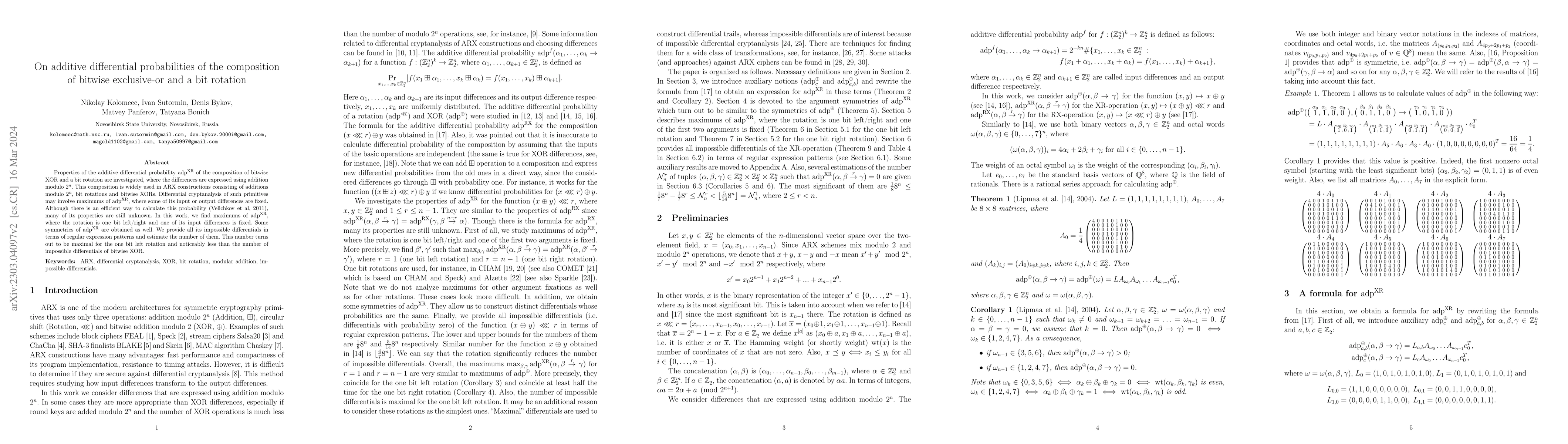Thumbnail for On additive differential probabilities of the composition of bitwise
  exclusive-or and a bit rotation