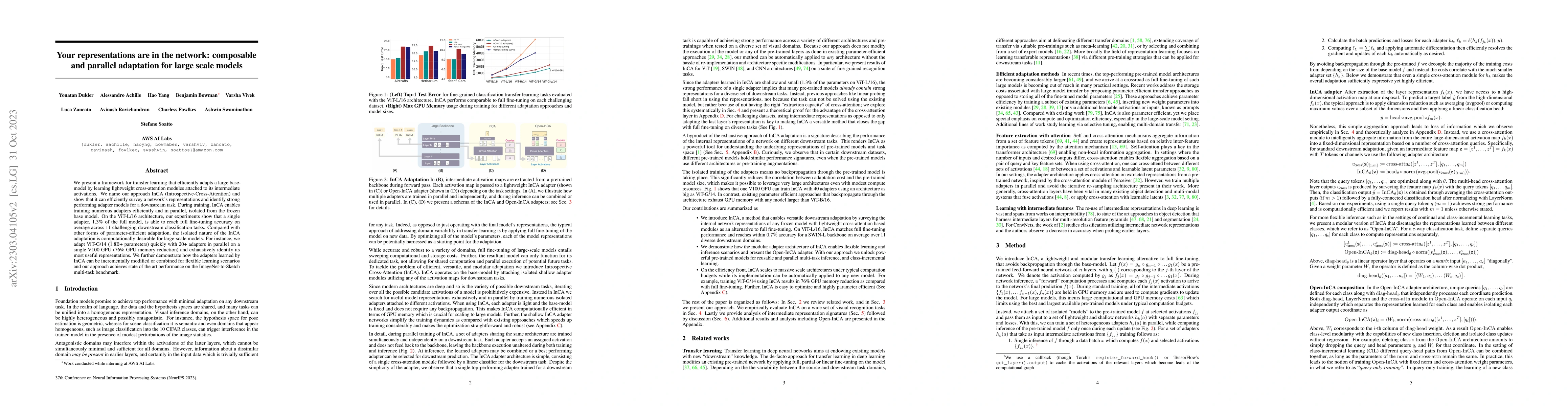 Thumbnail for Your representations are in the network: composable and parallel
  adaptation for large scale models