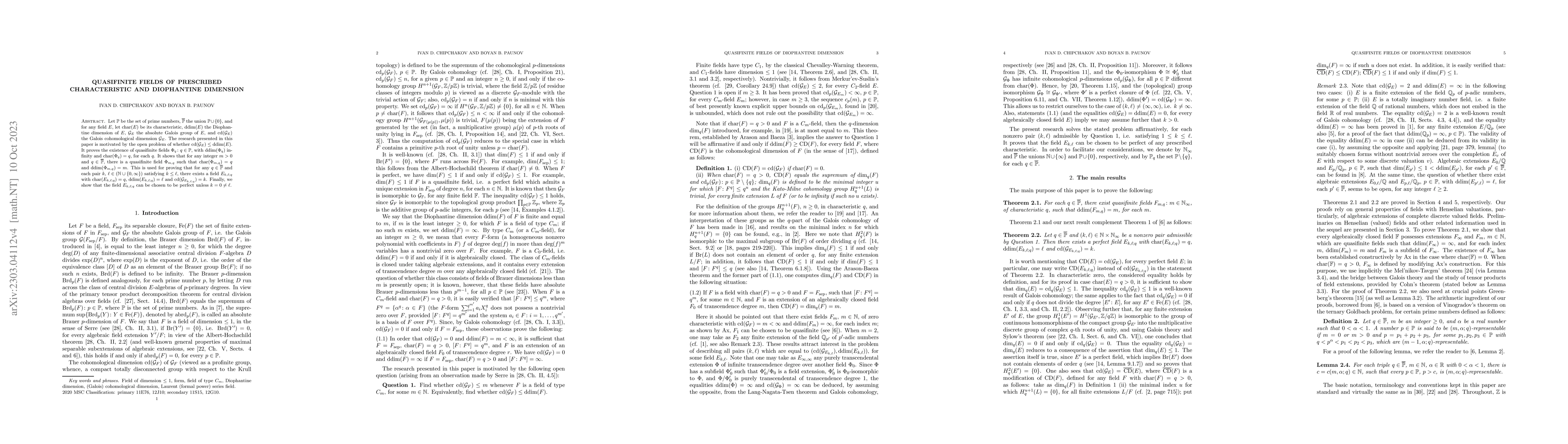 Thumbnail for Quasifinite fields of prescribed characteristic and Diophantine
  dimension