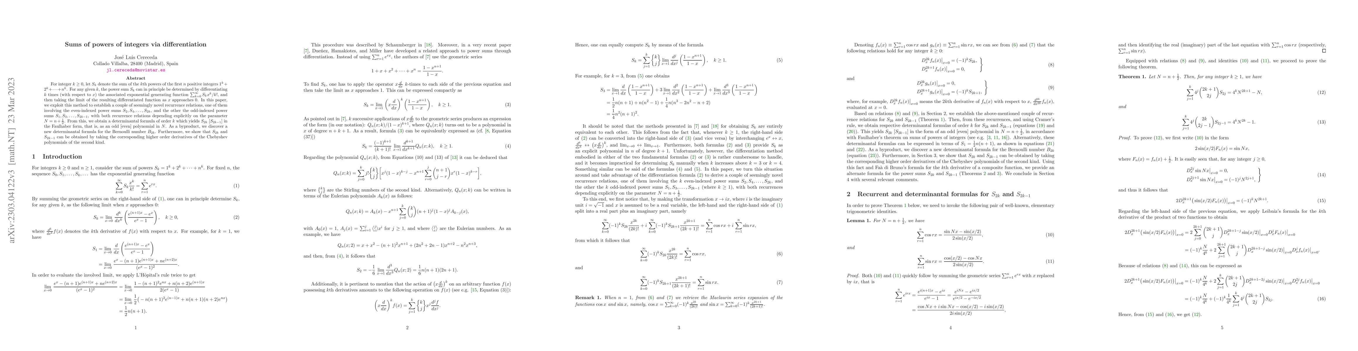 Thumbnail for Sums of powers of integers via differentiation