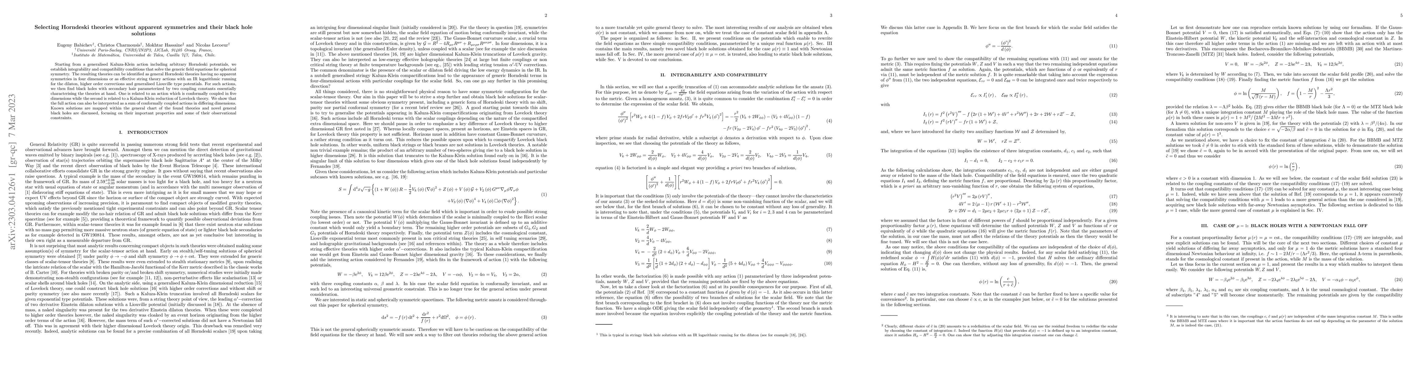 Thumbnail for Selecting Horndeski theories without apparent symmetries and their black
  hole solutions