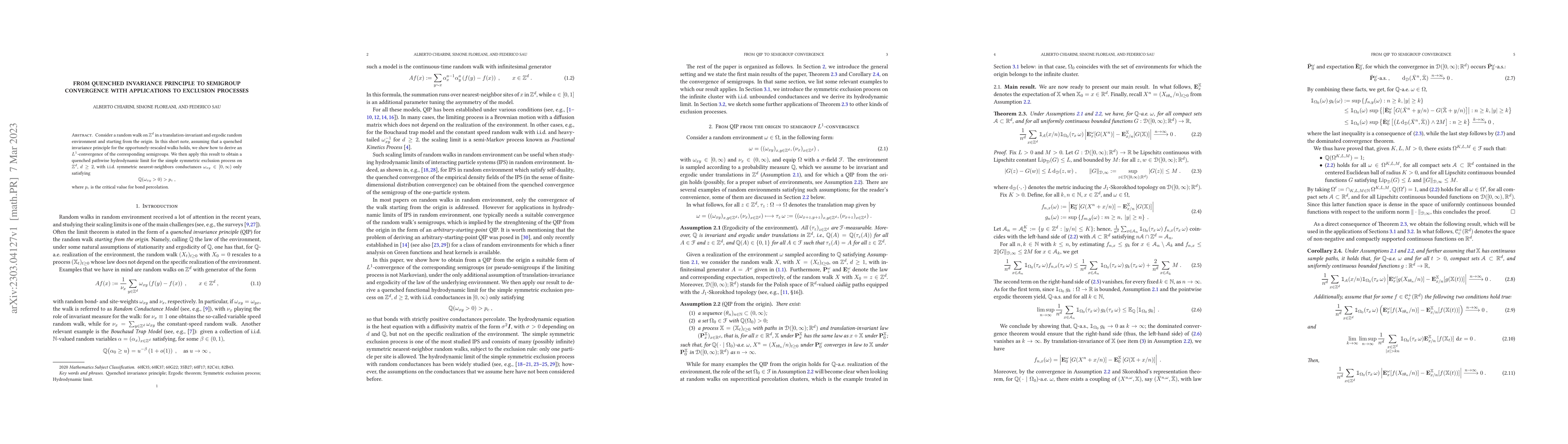 Thumbnail for From quenched invariance principle to semigroup convergence with
  applications to exclusion processes