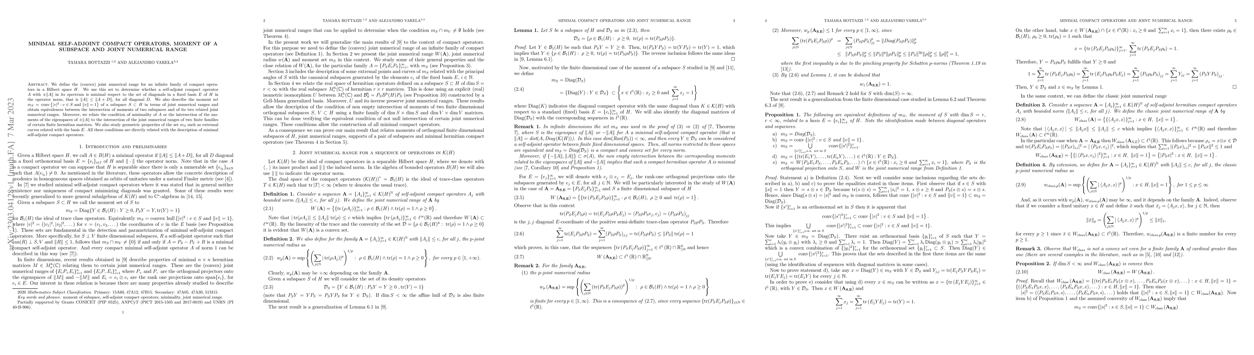 Thumbnail for Minimal self-adjoint compact operators, moment of a subspace and joint
  numerical range