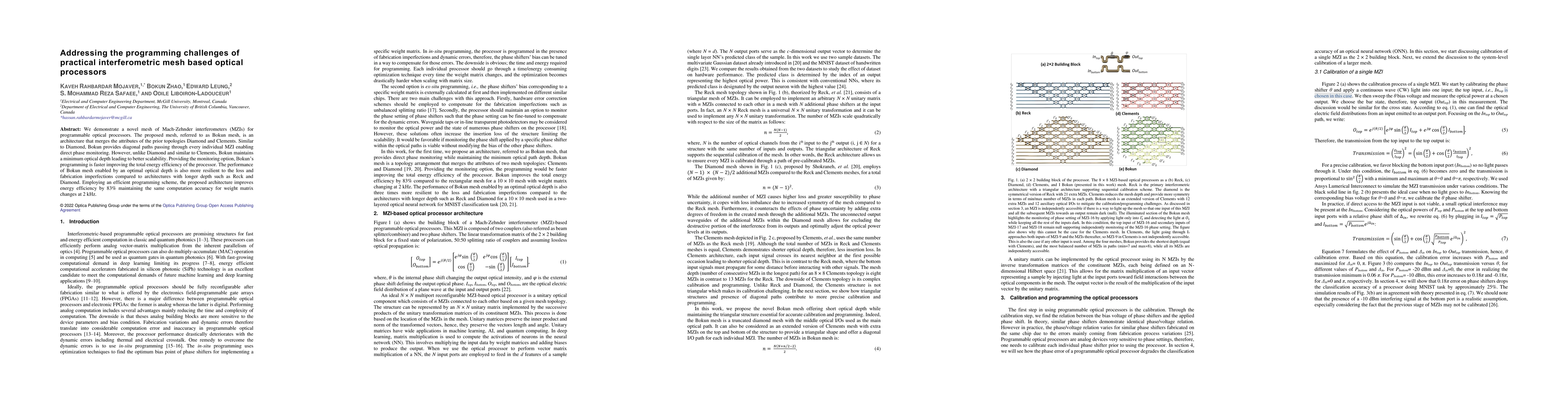 Thumbnail for Addressing the programming challenges of practical interferometric mesh
  based optical processors