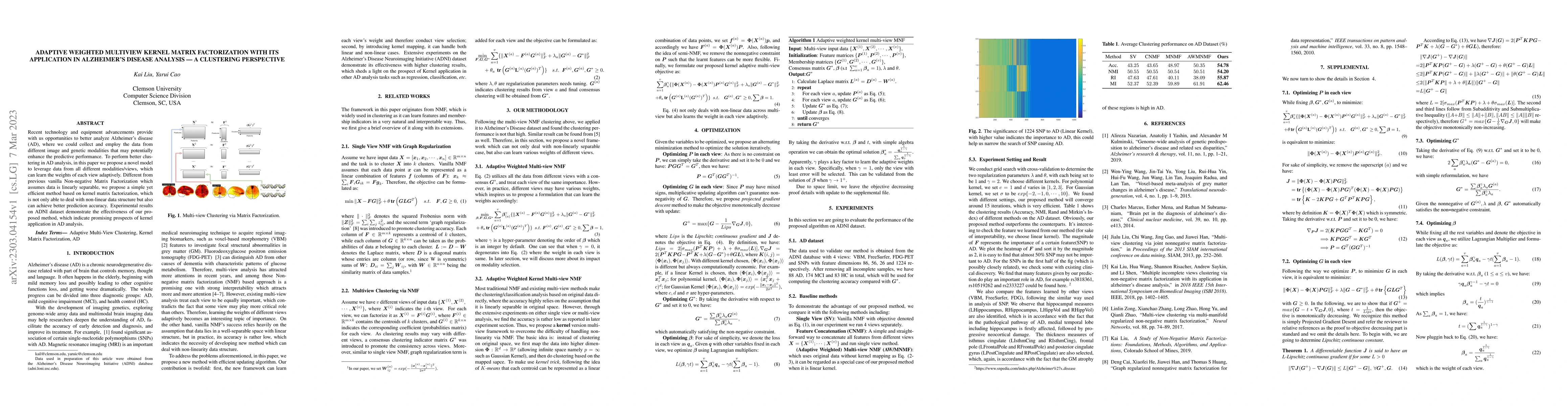 Thumbnail for Adaptive Weighted Multiview Kernel Matrix Factorization with its
  application in Alzheimer's Disease Analysis -- A clustering Perspective