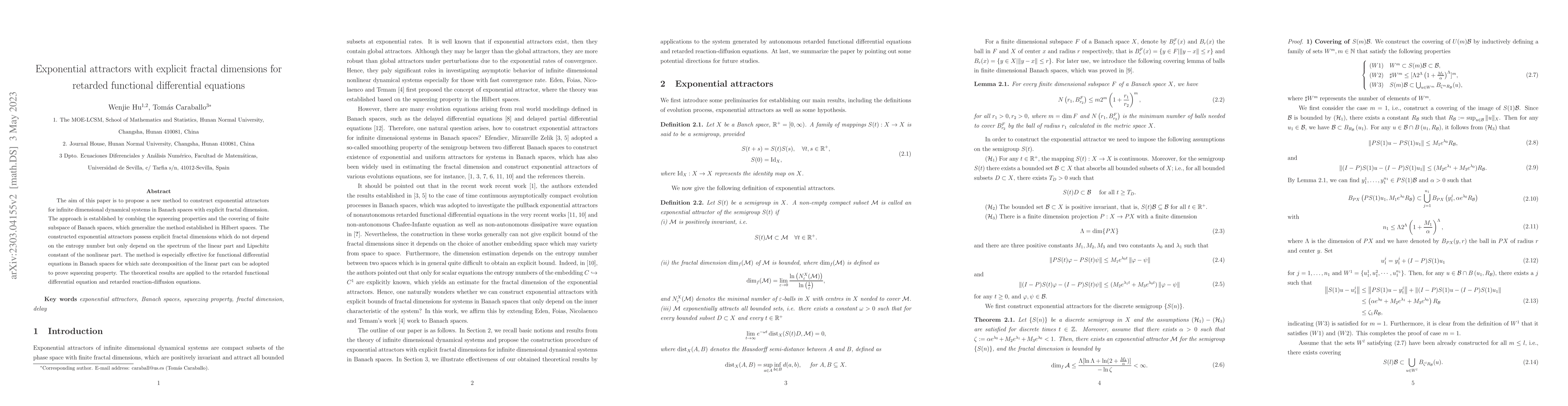 Thumbnail for Exponential attractors with explicit fractal dimensions for retarded
  functional differential equations
