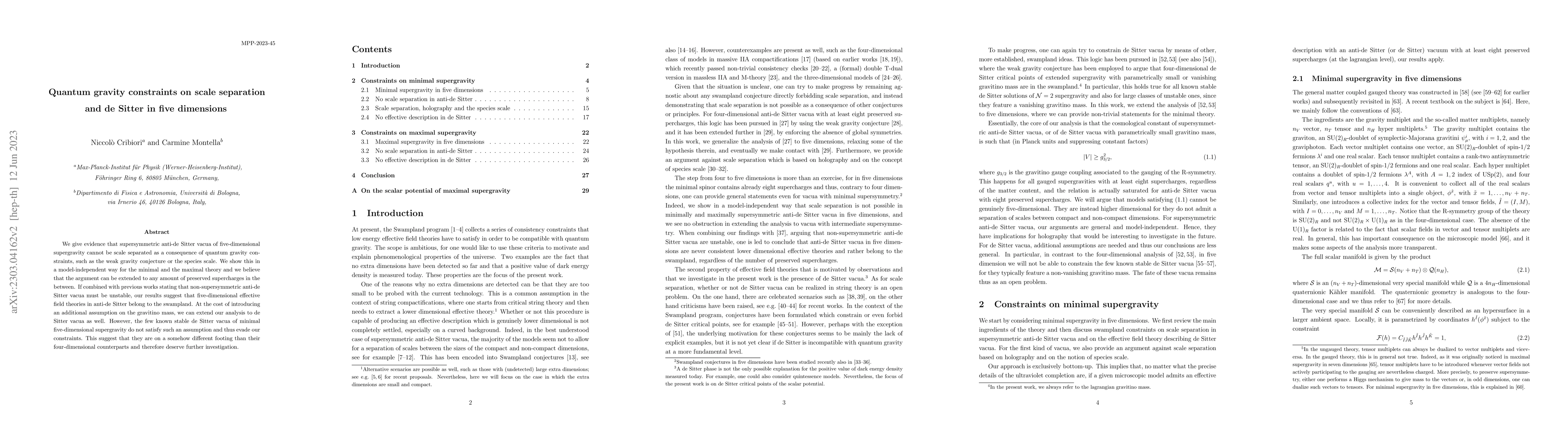 Thumbnail for Quantum gravity constraints on scale separation and de Sitter in five
  dimensions