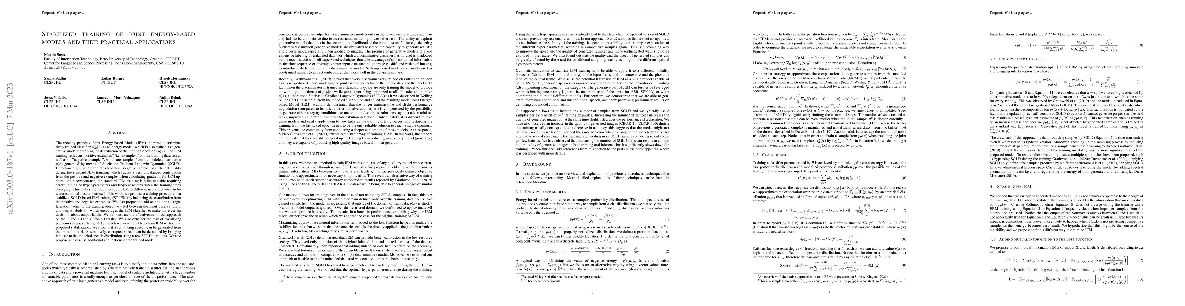 Thumbnail for Stabilized training of joint energy-based models and their practical
  applications