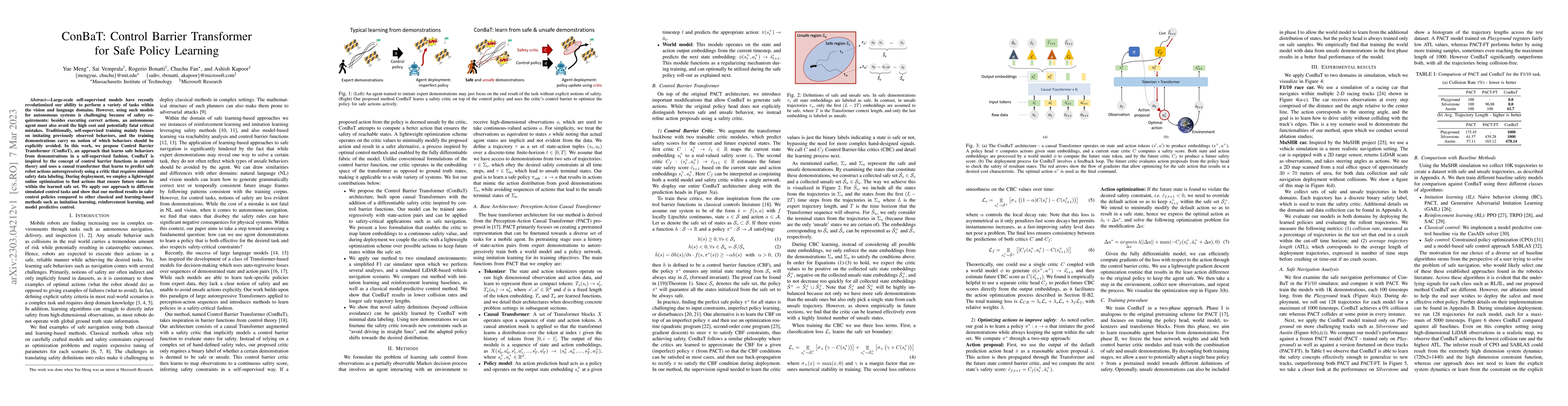 Thumbnail for ConBaT: Control Barrier Transformer for Safe Policy Learning