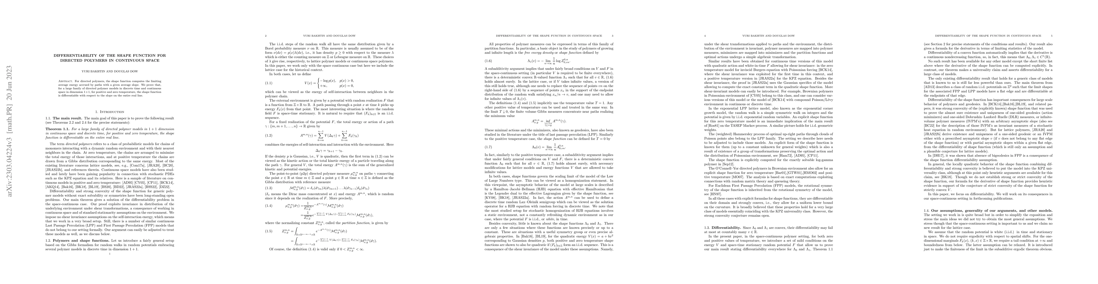 Thumbnail for Differentiability of the Shape Function for Directed Polymers in
  Continuous Space