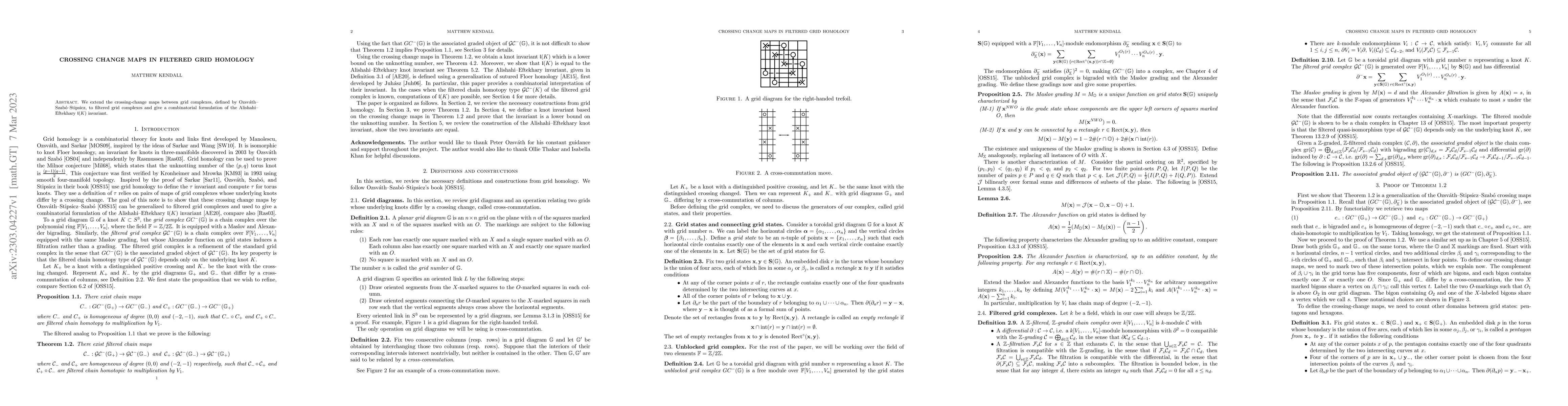 Thumbnail for Crossing change maps in filtered grid homology
