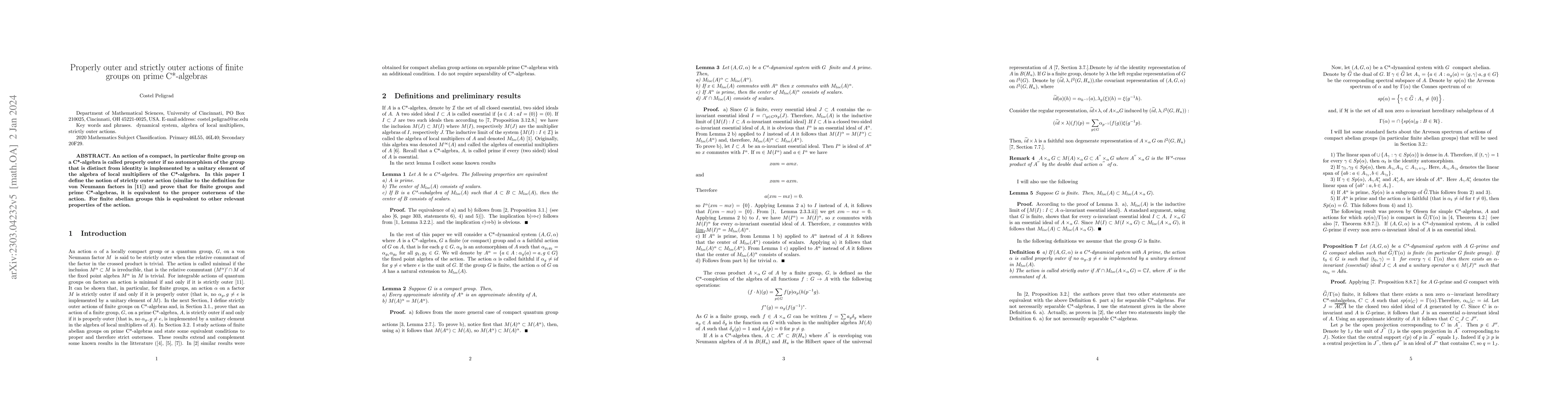 Thumbnail for Properly Outer and Strictly Outer Actions of Finite Groups on Prime
  C*-algebras
