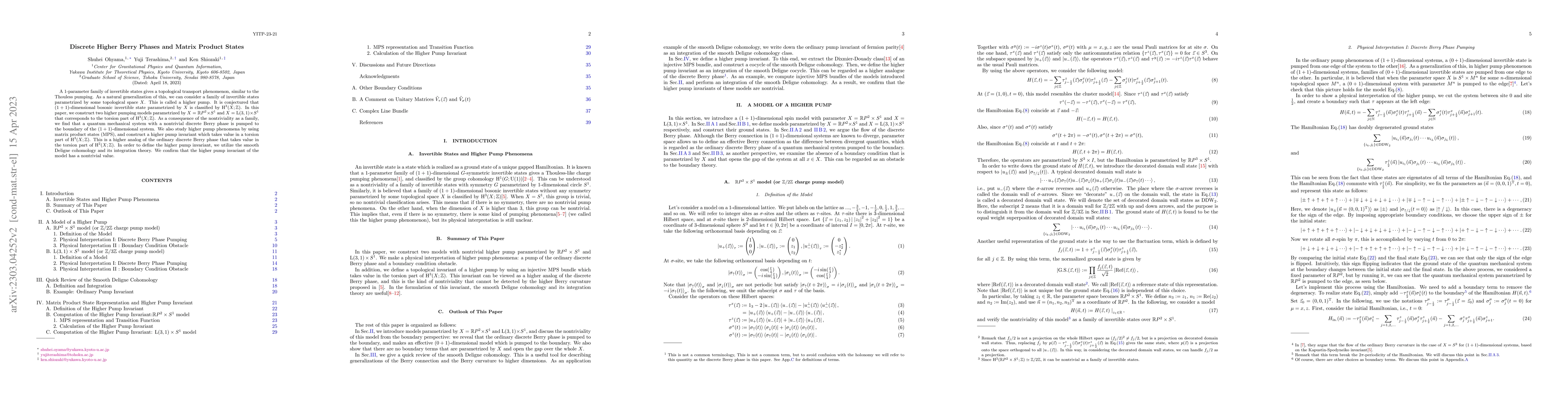 Thumbnail for Discrete Higher Berry Phases and Matrix Product States