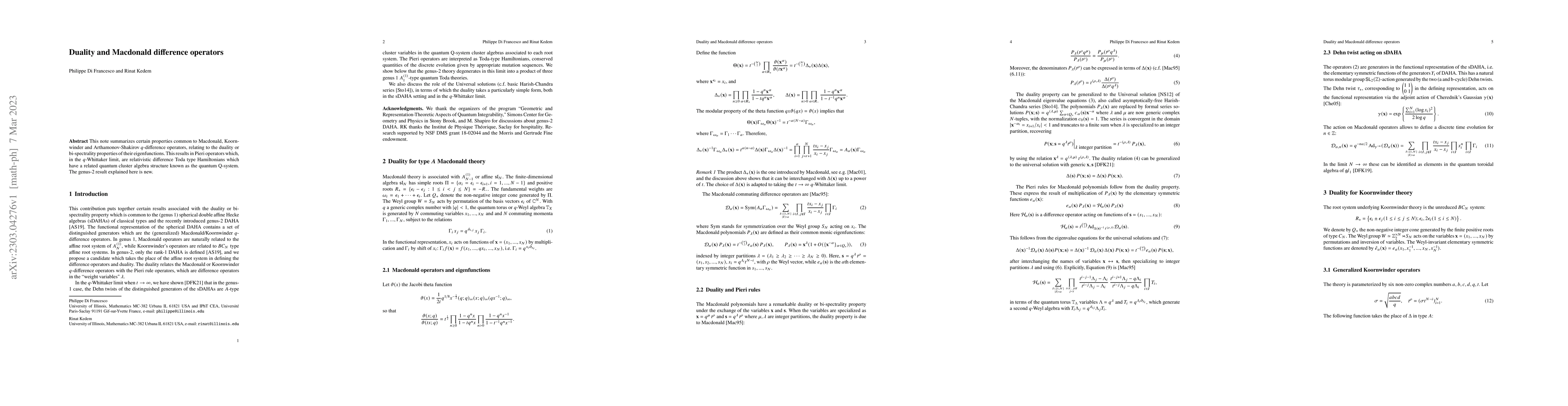 Thumbnail for Duality and Macdonald difference operators