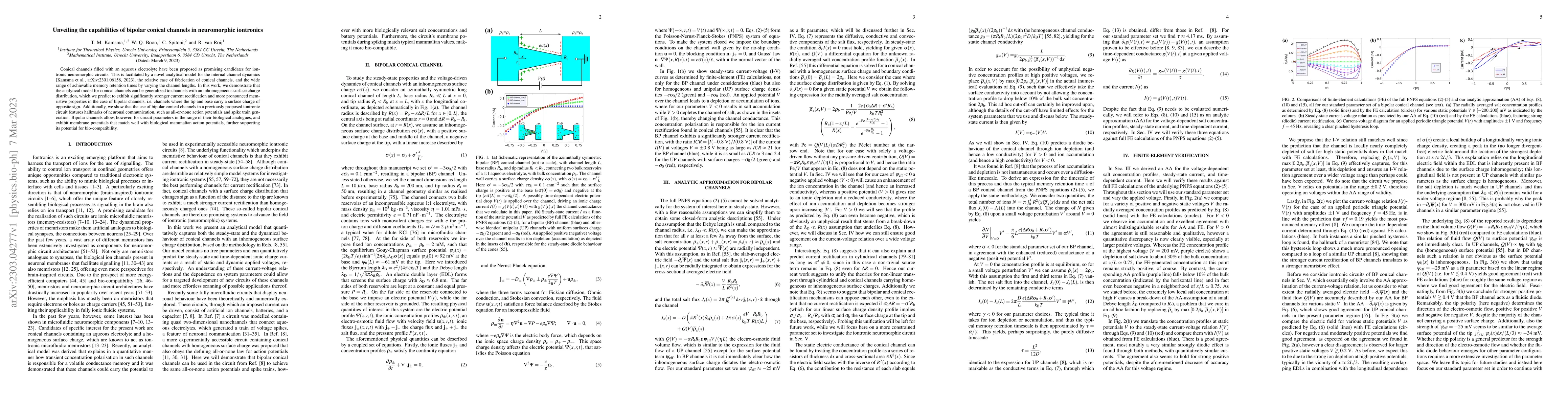 Thumbnail for Unveiling the capabilities of bipolar conical channels in neuromorphic
  iontronics
