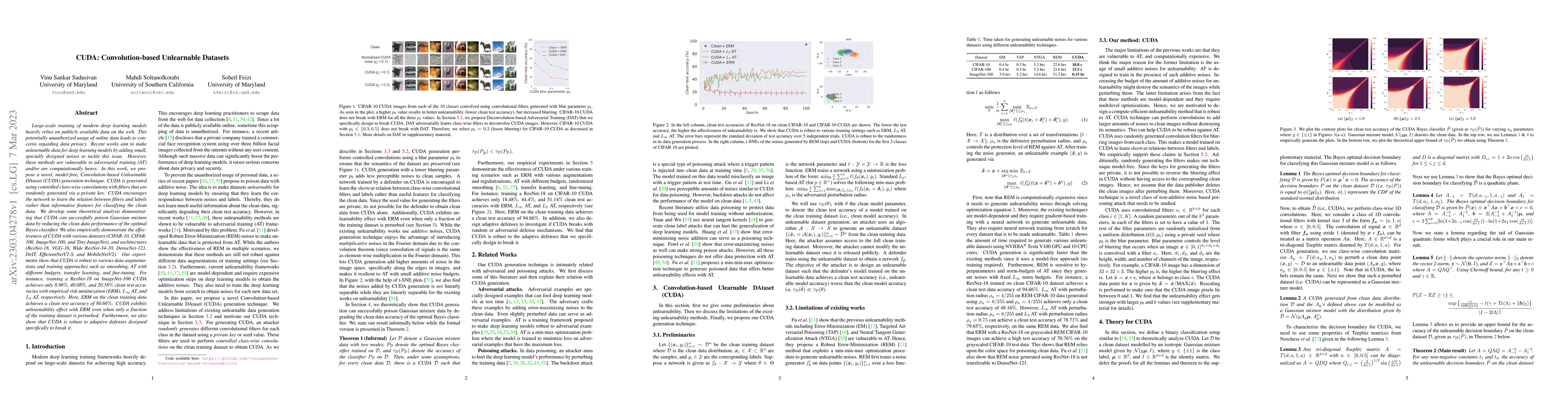 Thumbnail for CUDA: Convolution-based Unlearnable Datasets