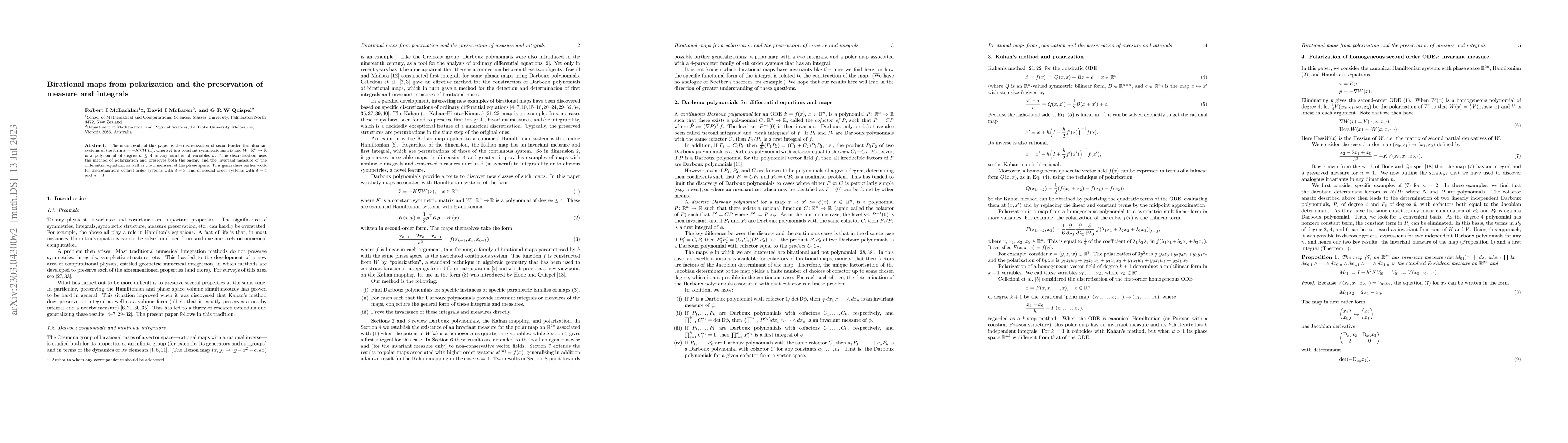 Thumbnail for Birational maps from polarization and the preservation of measure and
  integrals