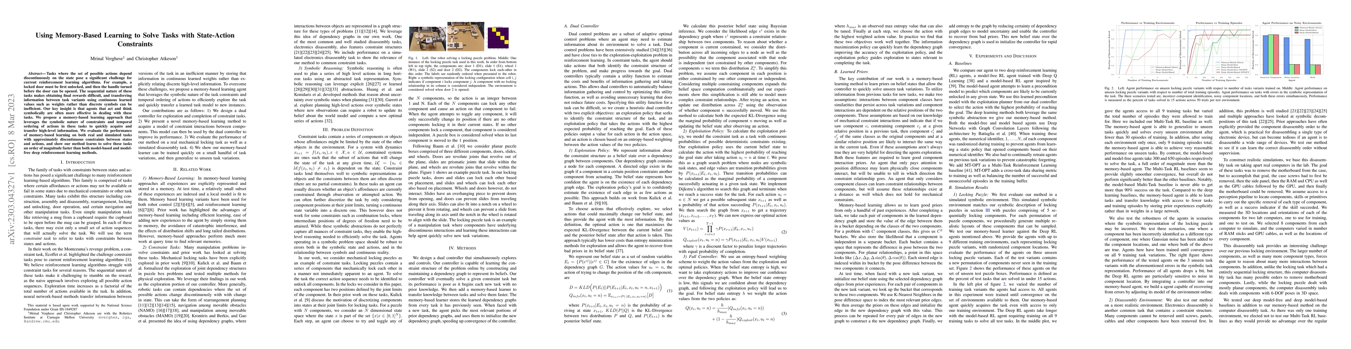 Thumbnail for Using Memory-Based Learning to Solve Tasks with State-Action Constraints
