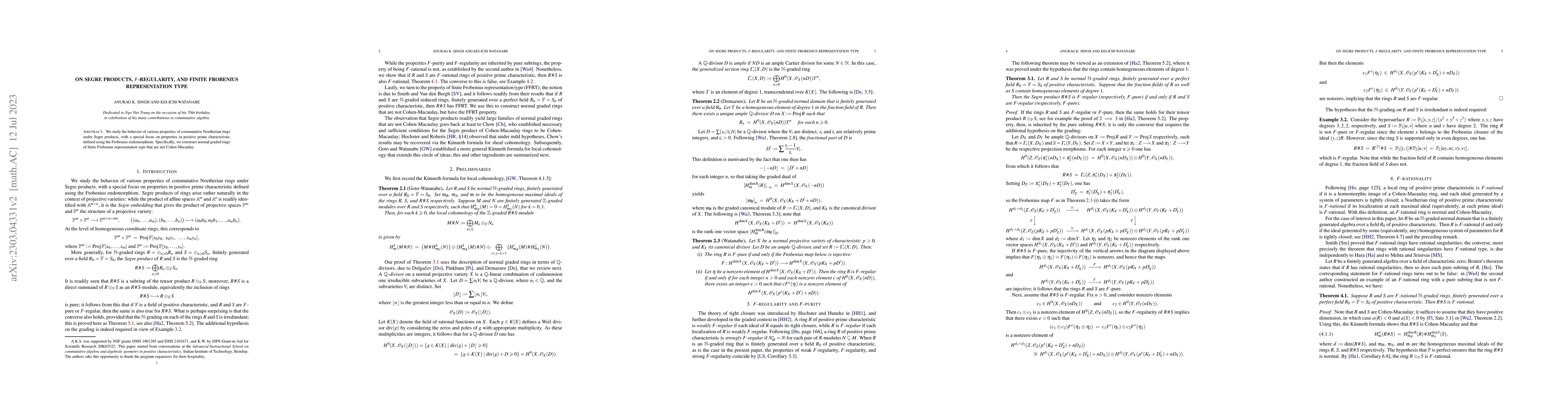 Thumbnail for On Segre products, $F$-regularity, and finite Frobenius representation
  type