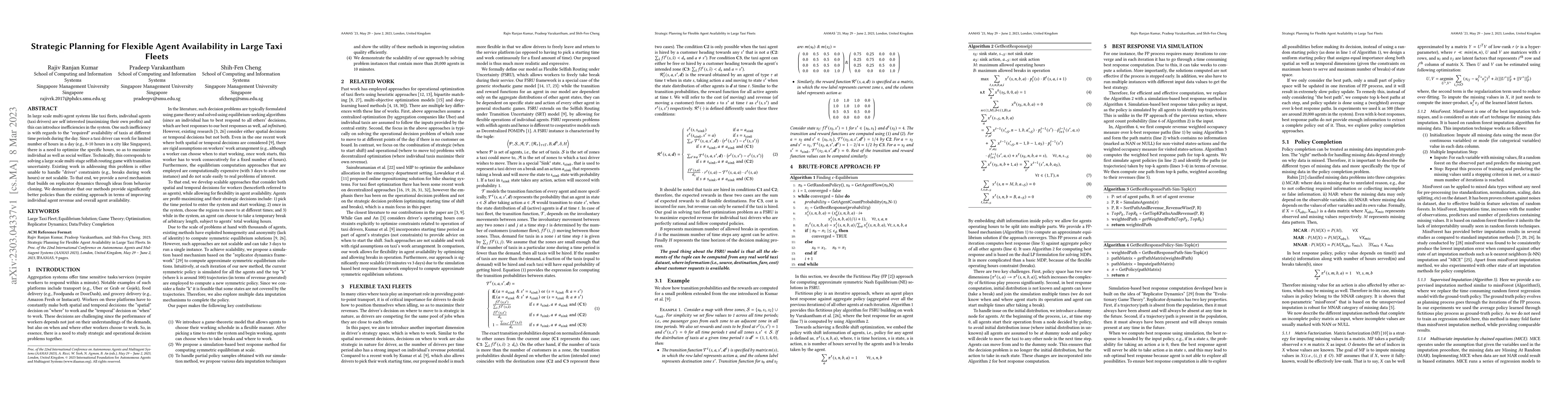 Thumbnail for Strategic Planning for Flexible Agent Availability in Large Taxi Fleets