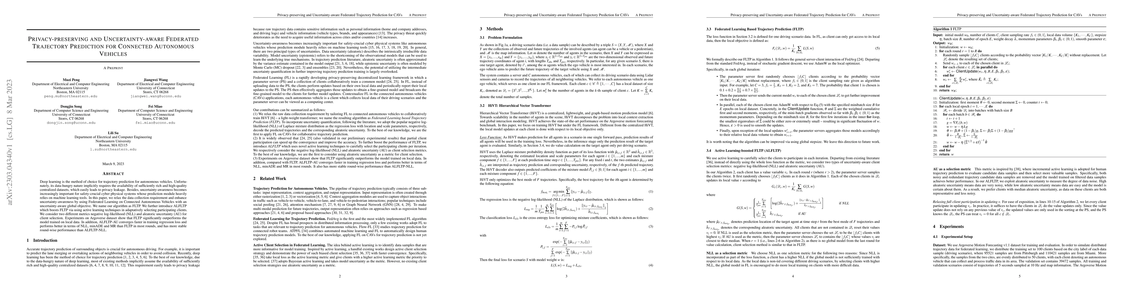Thumbnail for Privacy-preserving and Uncertainty-aware Federated Trajectory Prediction
  for Connected Autonomous Vehicles