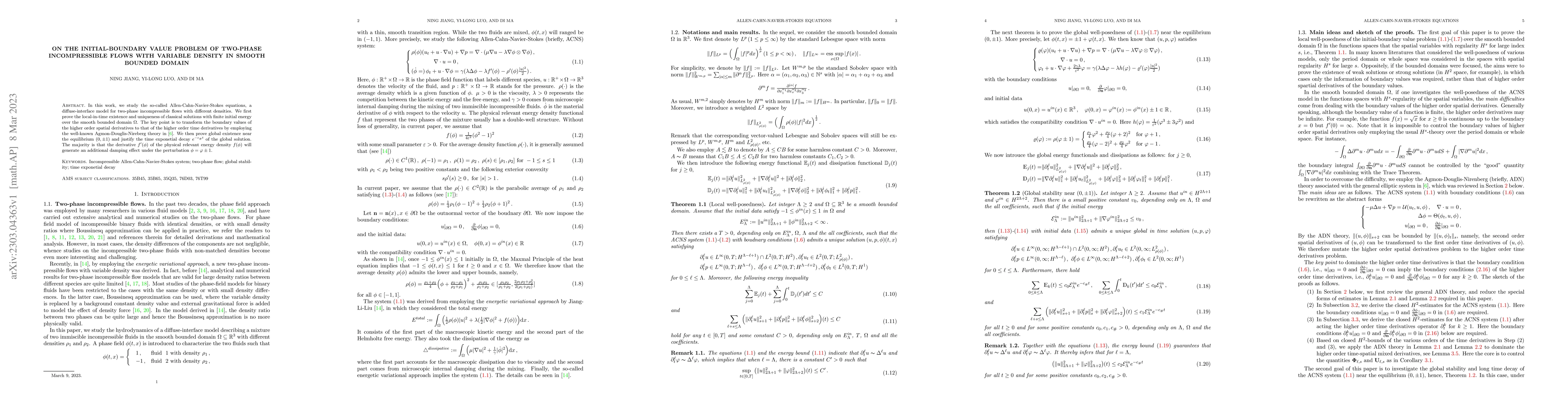 Thumbnail for On the initial-boundary value problem of two-phase incompressible flows
  with variable density in smooth bounded domain