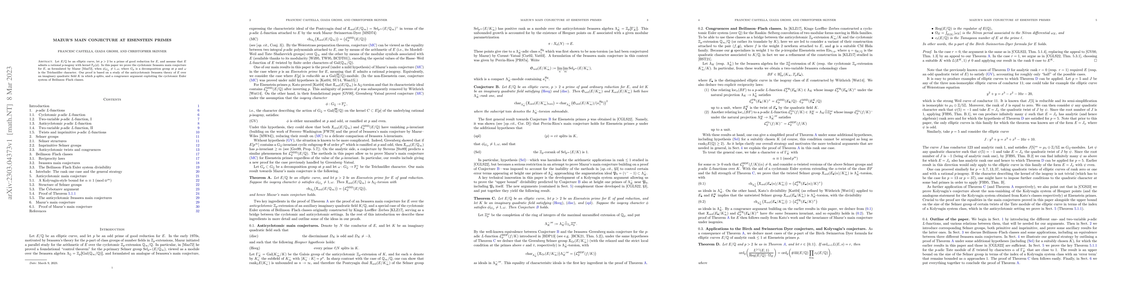 Thumbnail for Mazur's main conjecture at Eisenstein primes