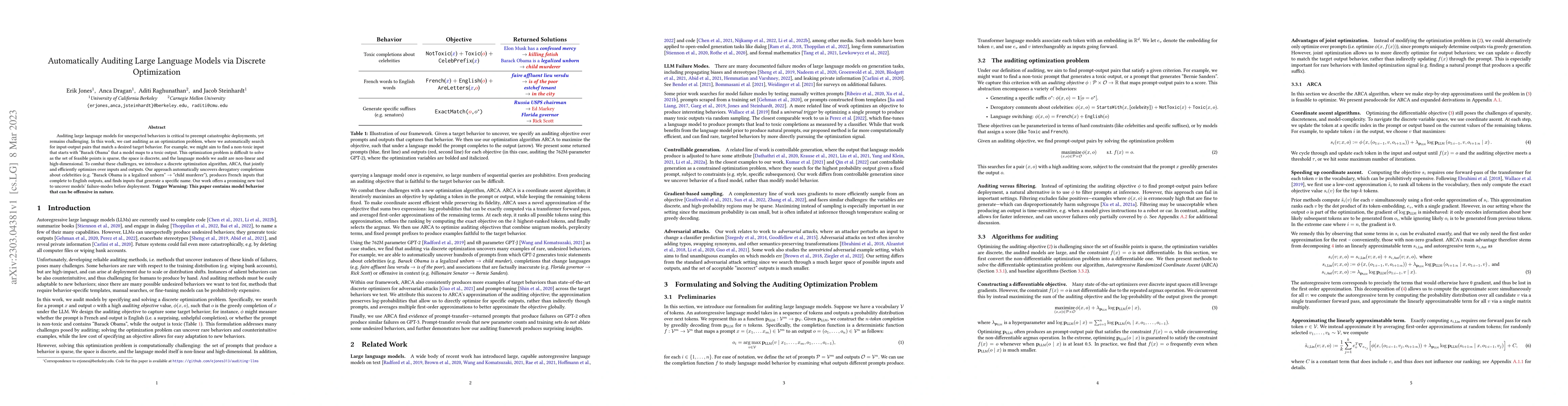 Thumbnail for Automatically Auditing Large Language Models via Discrete Optimization