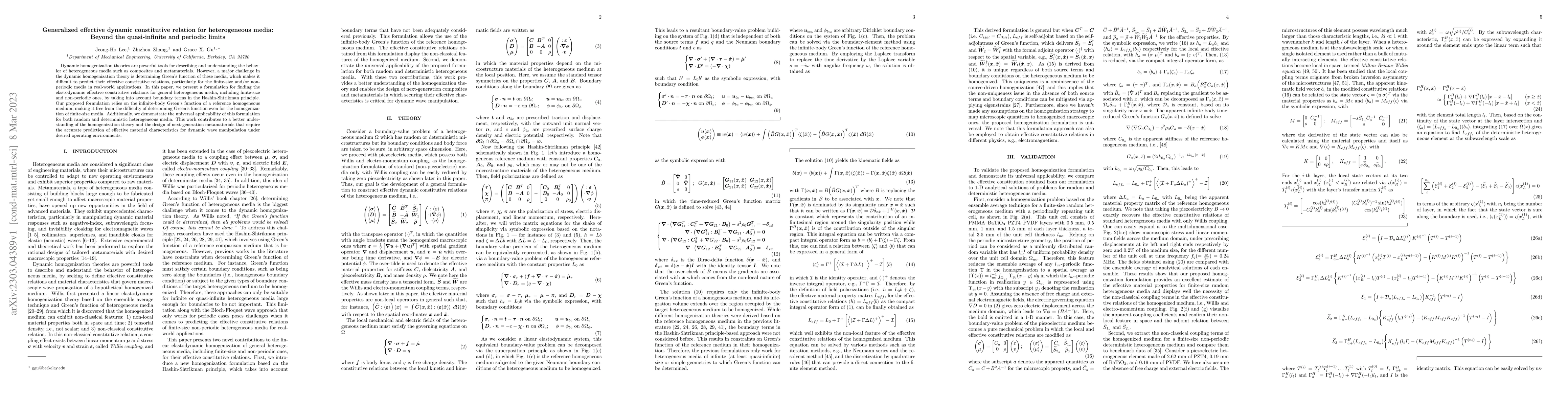 Thumbnail for Generalized effective dynamic constitutive relation for heterogeneous
  media: Beyond the quasi-infinite and periodic limits