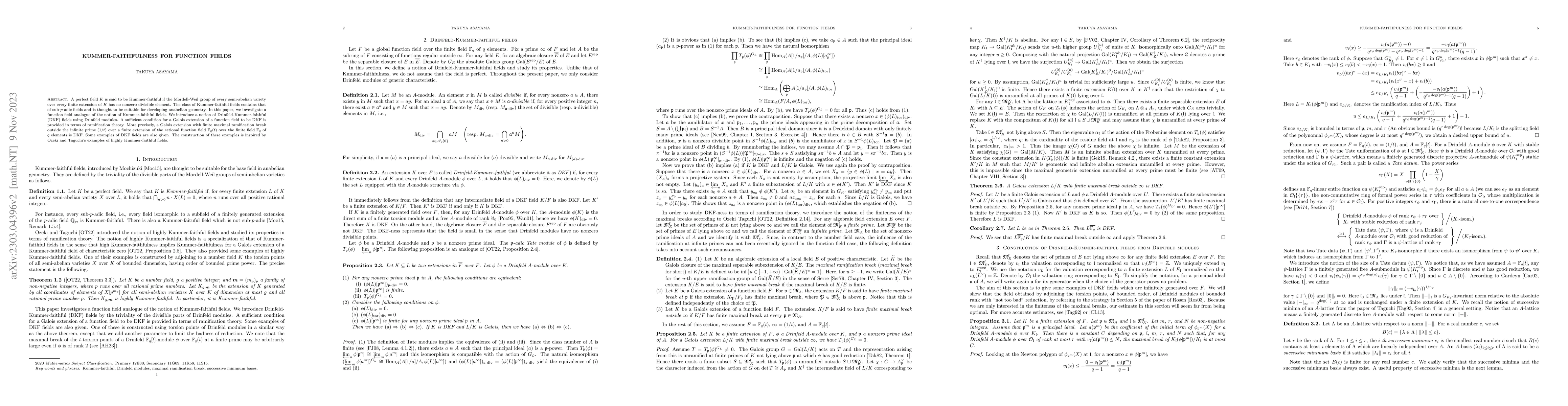 Thumbnail for Kummer-faithfulness for function fields