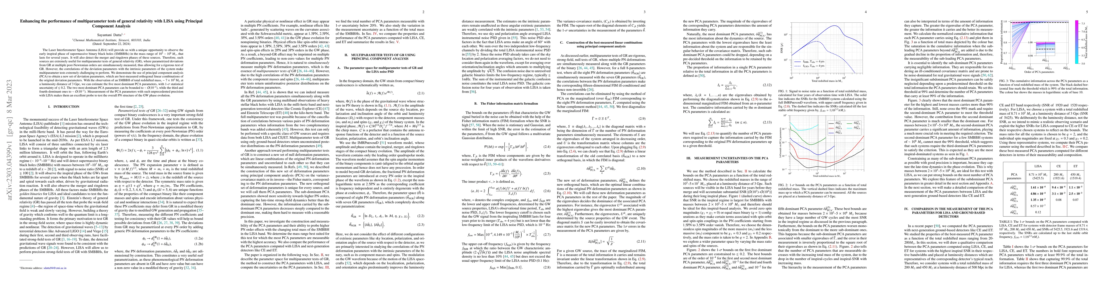 Thumbnail for Enhancing the performance of multiparameter tests of general relativity
  with LISA using Principal Component Analysis