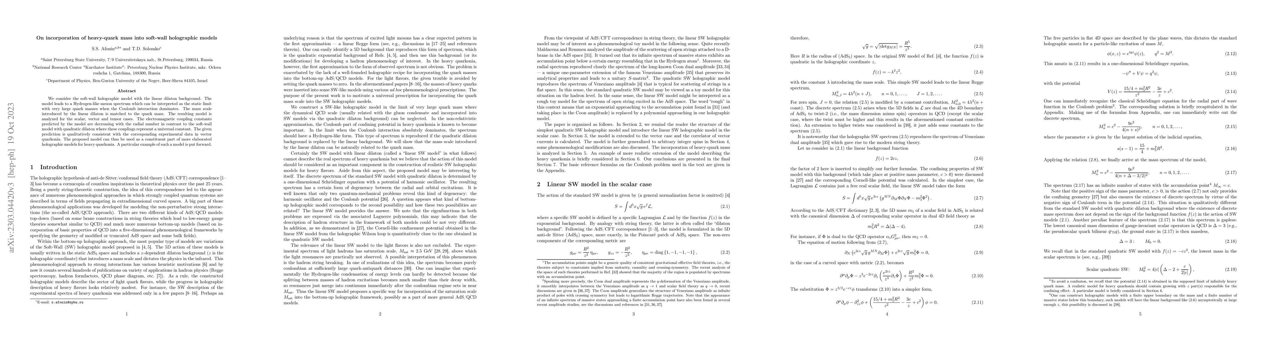 Thumbnail for On incorporation of heavy-quark mass into soft-wall holographic models