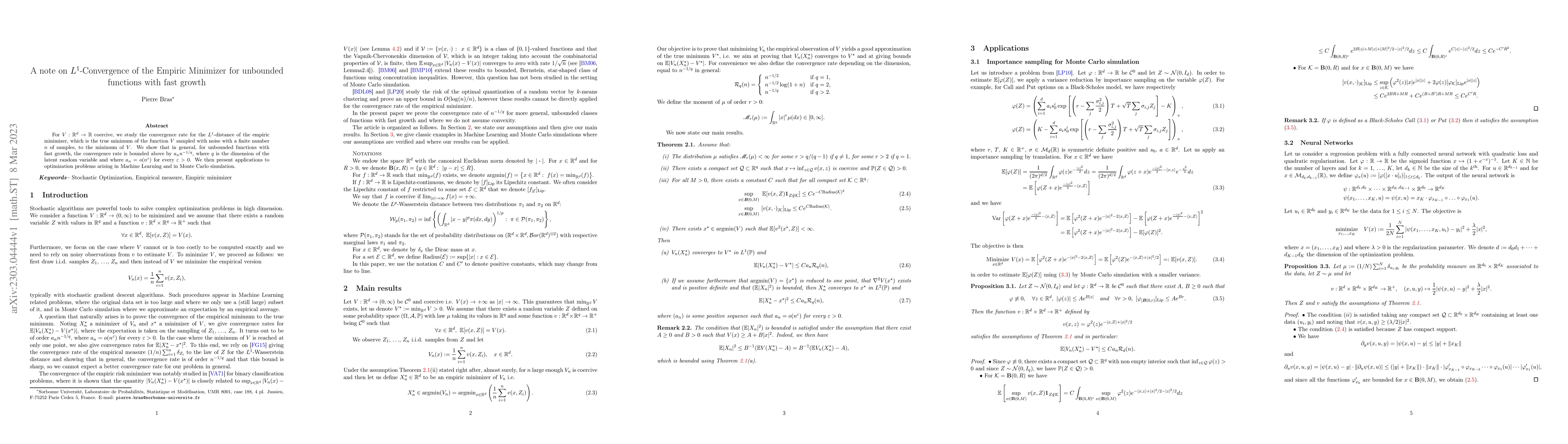 Thumbnail for A note on $L^1$-Convergence of the Empiric Minimizer for unbounded
  functions with fast growth